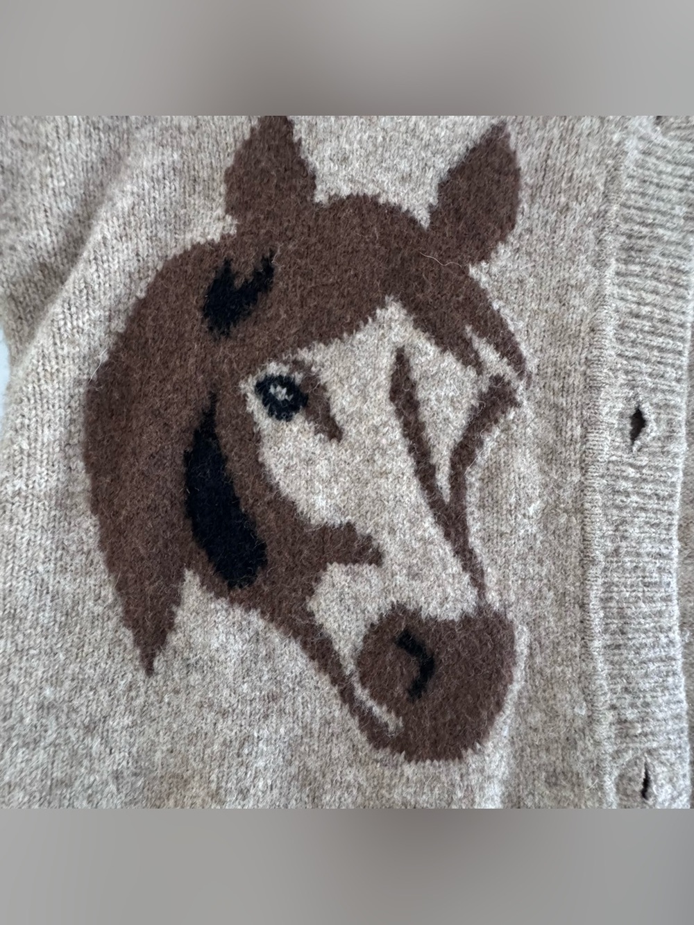 Marled Women’s Horse Intarsia Cardigan Sweater Size S Taupe Brown Equestrian - Picture 3 of 9